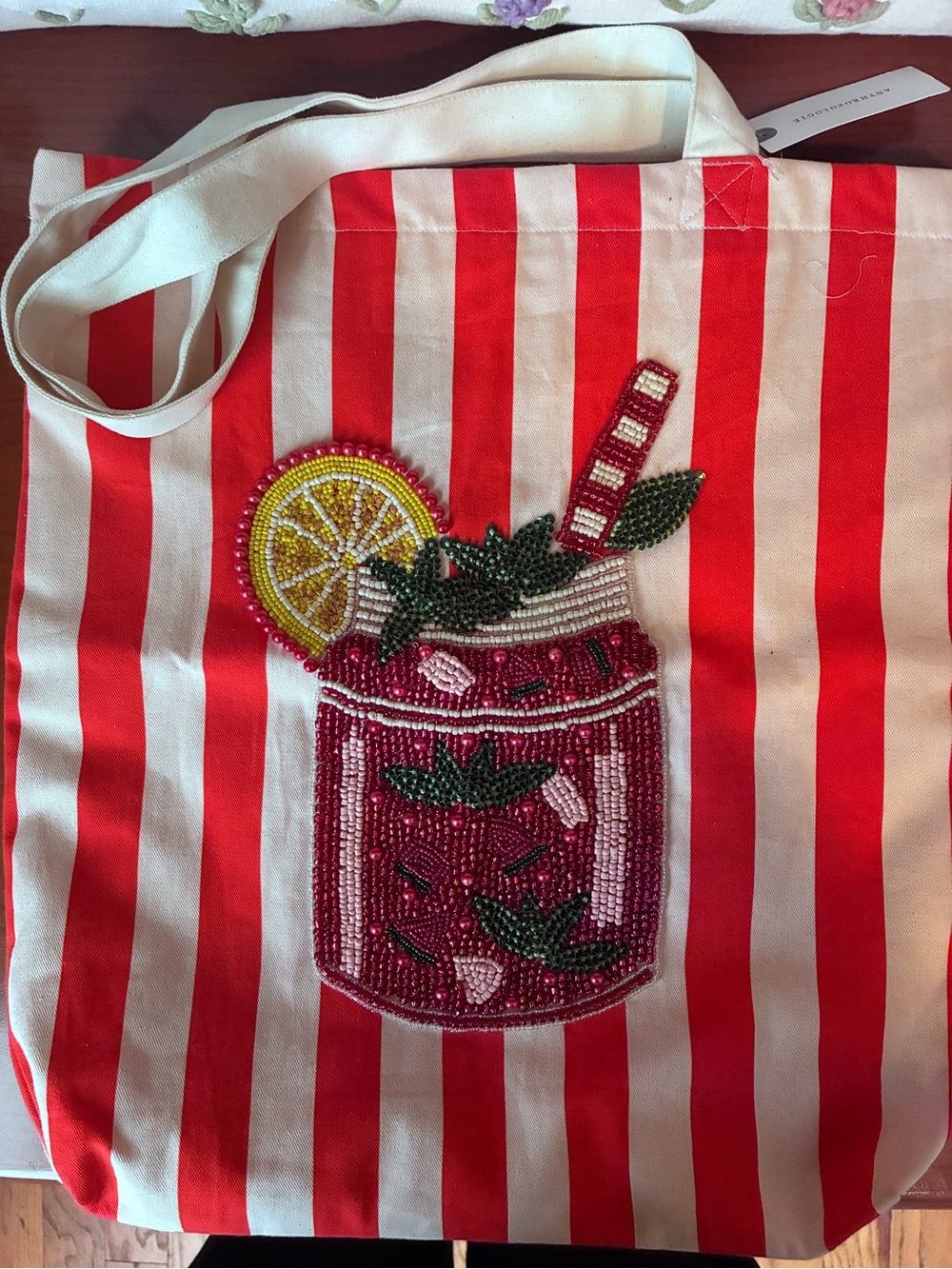 NWT Anthropologie Beaded Bloody Mary Canvas Tote